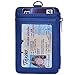 Yeeasy ID Badge Holder with Neck Lanyard PU Leather ID Badge Wallet Case with 1 ID Window, 4 Card Slots, 1 Side Zipper Pocket (Blue)