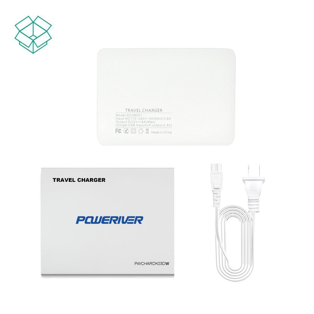 Travel Wall Charger,POWERIVER USB Wall Charger Desktop Charging Station 40W 8A 5-Port High-Speed Charging with iSmart Technology Each Port Max 2.4A