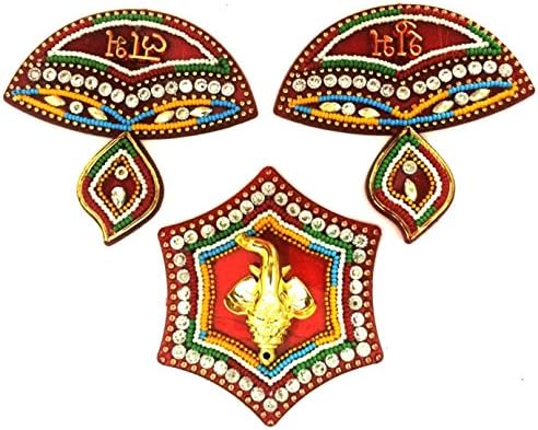 SAARTHI Handicraft Designer Acrylic Diwali Rangoli – Ganesh Shubh Labh Diya (Multicolor,stone studded,reusable) Kolam | Door Décor | Wall Décor | Floor Décor |Diwali Décor - Pack of 3 pieces
