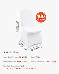VEVOR 100 Pcs White Chair Covers Polyester Spandex