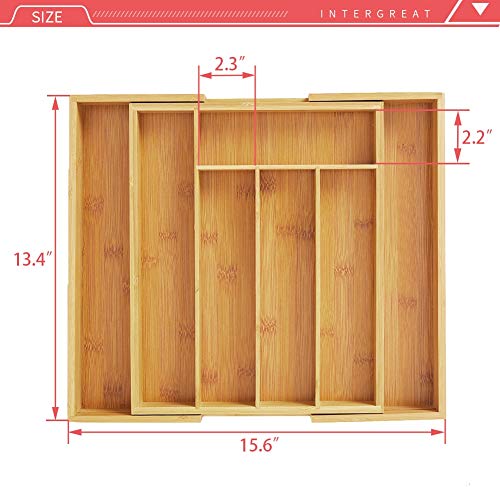 image for INTERGREAT Bamboo Silverware Organizer Expandable Utensil Cutlery Tray