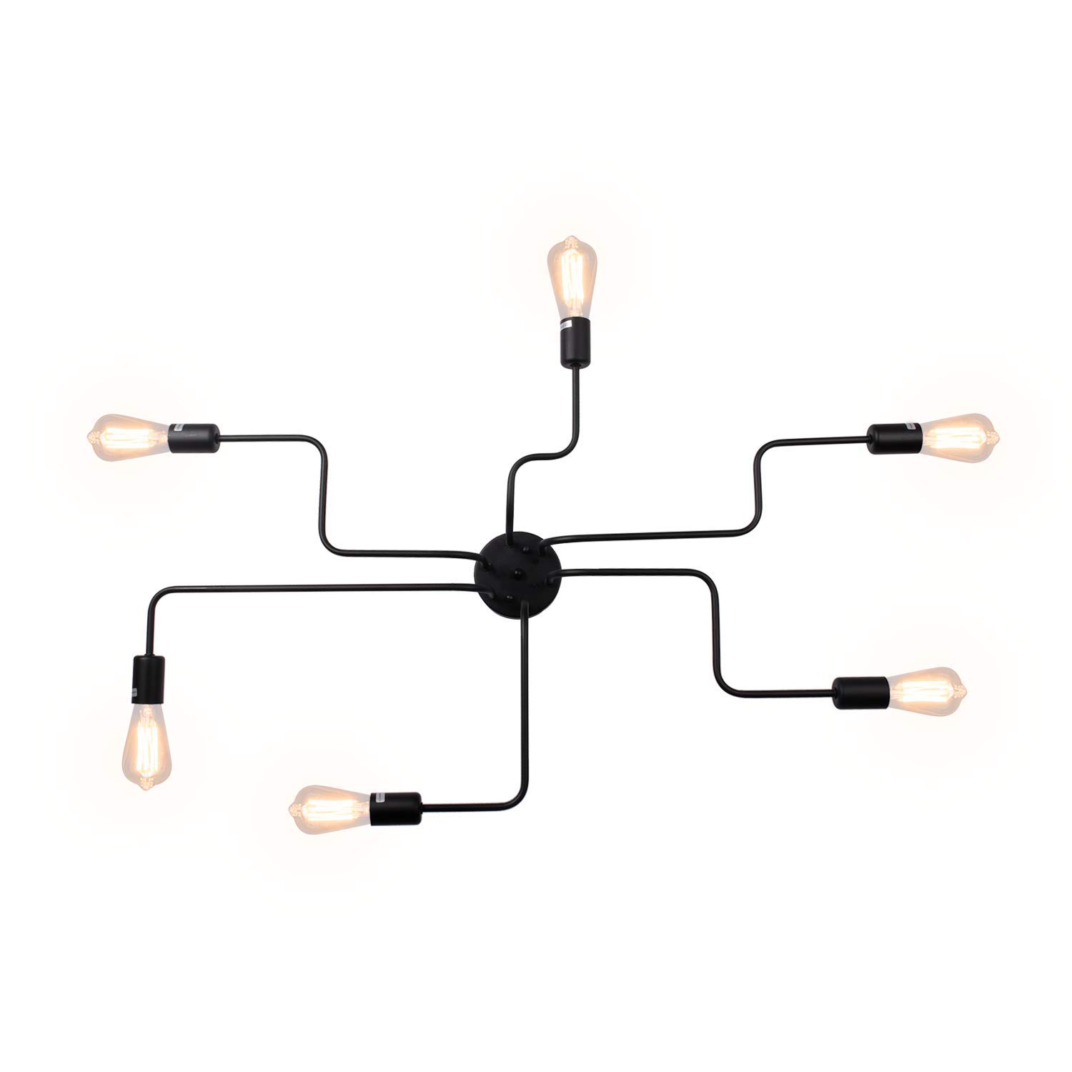 6 Lights Industrial Vintage Ceiling Light Semi Flush Mount Light Fixture Modern Black Metal Chandelierfor Kitchen Dining Room Bedroom Lighting