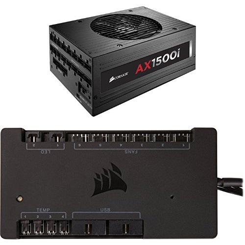 Corsair AXi Series, AX1500i, 1500 Watt (1500W), Fully Modular Digital Power Supply, 80+ Titanium Certified and Corsair Fan Controller Commander PRO