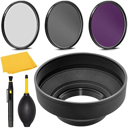 PRO 58mm Filter Kit + PRO 58 mm Rubber Lens Hood for Canon EF-S 18-55mm f/3.5-5.6 IS - 58 mm Polarizing Filter, 58mm UV Filter, 58mm Florescent Filter &amp; 58mm Soft Lens Hood
