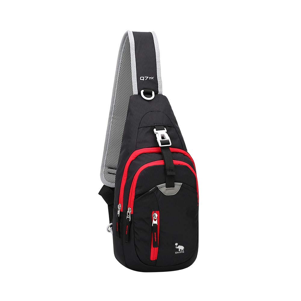 OIWAS Travel Shoulder Bag Mens Sling Bags Dog Walking Bag for Beach Holiday Cycling Black and Red