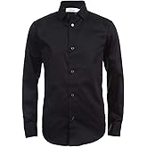 Calvin Klein boys Long Sleeve Sateen Dress Shirt, Button-down Style With Cuffs & Shirttail Hem