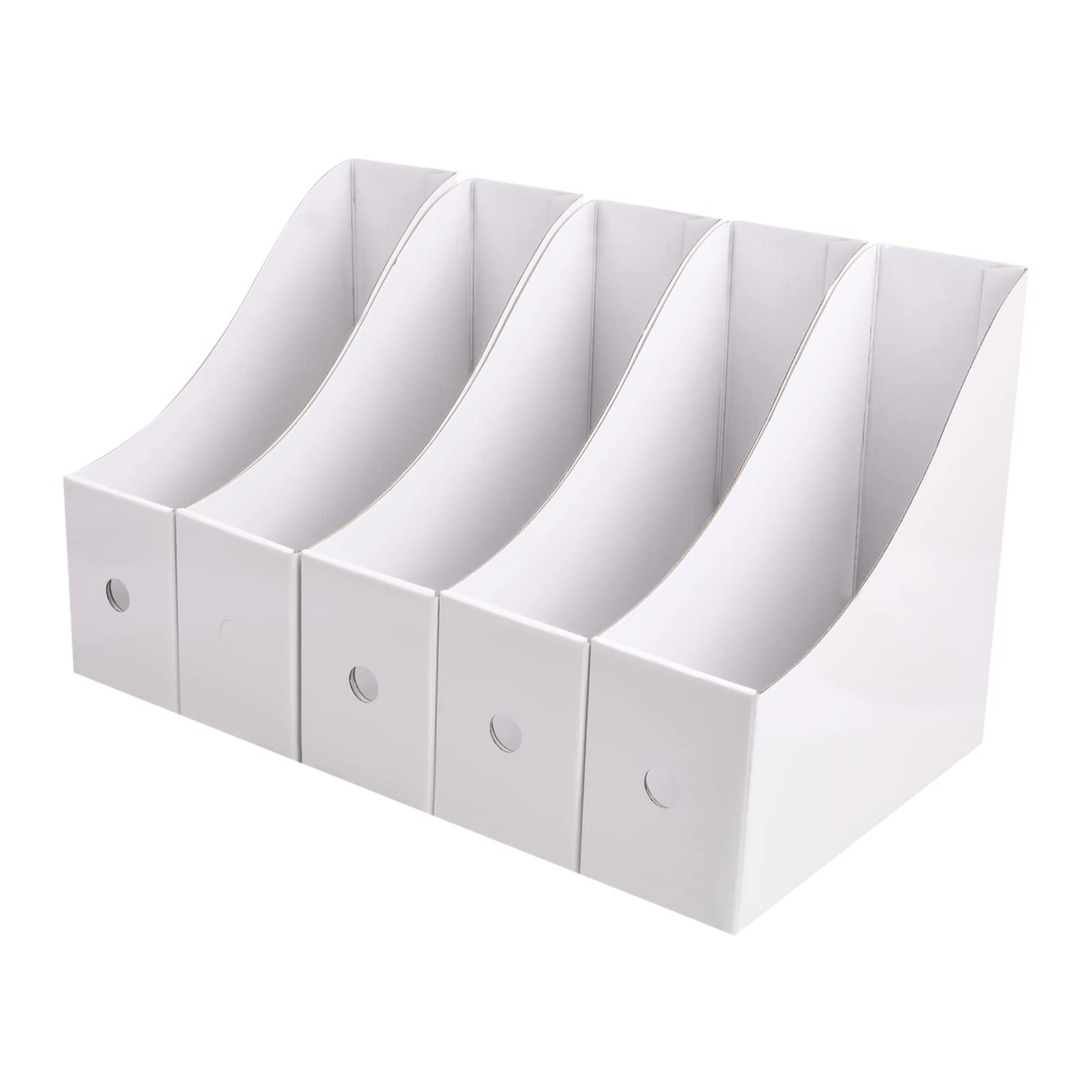 5 Pcs Magazine Files Holder, Desktop File Organizer with Labels, Cardboard File Rack, Foldable A4 Folder Holder, Magazine Storage Boxes for School Office Dormitory Home Files Storage (White)