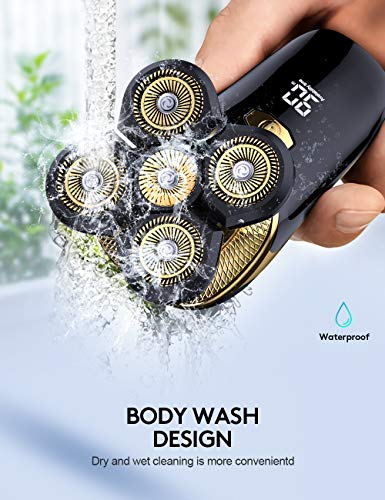Everfun Electric Razor for Men Bald Head Shavers 5 in 1 Grooming Kit Cordless Rechargeable Beard Trimmer Nose Hair Clippers Shaving Kit Waterproof Rotary Shaver LED Display