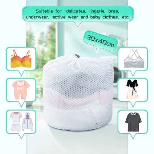 AiQInu Set of 2 Laundry Bag with Drawstring, Laundry Net for Washing Machine, Reusable Mesh Washing Bag, Washing Net, Fine for Washing Machine, 40 x 30 cm