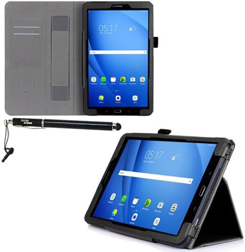 Samsung Galaxy Tab A 10.1 Case - DigitalsOnDemand ® Black Leather Folio Cover Stand for Tab A 10.1 T580 - Card Holders, Wallet Pouch, Elastic Hand Held Interior Strap and Bonus 2in1 Stylus Pen