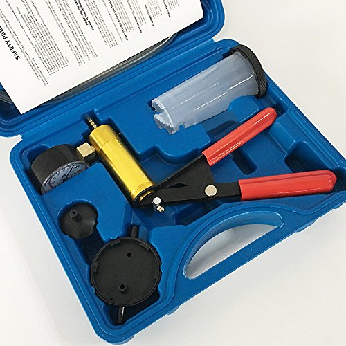 LUBAN Hand Held Vacuum Pump Tester Set Vacuum Gauge with Hoses Connector Oil Suction Gun Tester for Automobile (Blue)