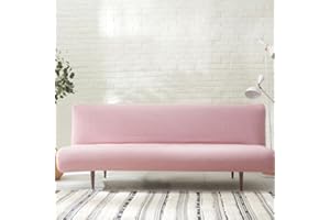 Hixingo Stretch Armless Futon Cover, Futon Mattress Cover Soft Futon Covers with Elastic Bottom, Small Checks Futon Slipcovers Washable Futon Couch Cover (Small (47-57"),Pink)