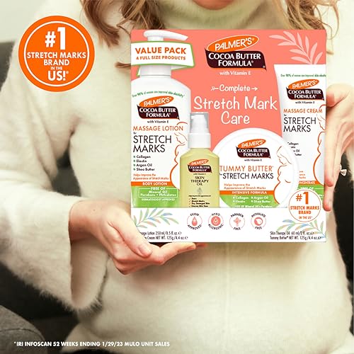 PALMER’S COCOA BUTTER FORMULA PREGNANCY SKIN CARE KIT FOR STRETCH MARKS AND SCARS, DERMATOLOGIST APPROVED, GIFT FOR MOM TO BE, 4 PIECE FULL SIZE SET