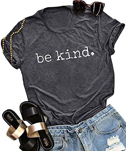 ALLTB Be Kind Shirts Women's Anti-Bullying Short Sleeve Inspirational Graphic Tees Summer Tops Dark Grey