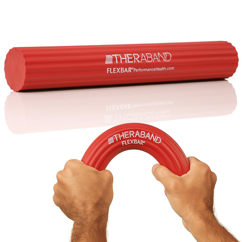 Resistance Bar, TheraBand FlexBar, Pain Relief for Tennis Elbow Injury, Tendonitis & Improve Grip Strength, Rehab and Therapy after Injury, Red, Beginner