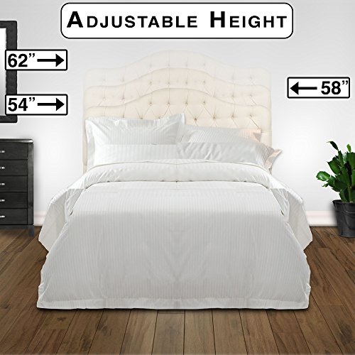 Martinique Upholstered Adjustable Headboard Panel with Solid Wood Frame and Button-Tufted Design, Ivory Finish, Twin