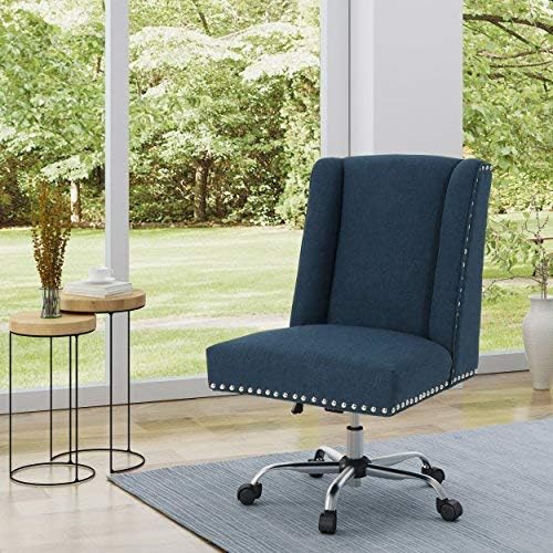 Christopher Knight Home Quentin Desk Chair, Navy Blue + Chrome 26D x 28.5W x 37H in
