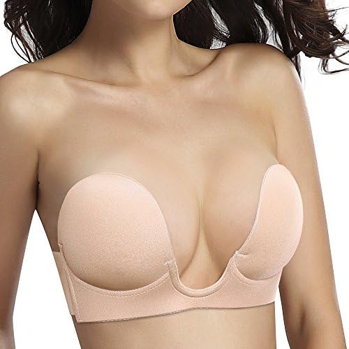 Strapless Backless Sticky bra for Women Push up Self-Adhesive Bras【NEW 2019 VERSION】 (Beige01, D)
