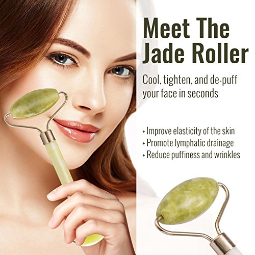 image for SHISOH Jade Roller for Face + Convenient Gua Sha Scraping Massage Tool