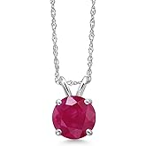 Gem Stone King 14K White Gold Red Ruby Pendant Necklace for Women | 1.00 Cttw | Gemstone July Birthstone | Round 6MM | With 18 Inch Chain