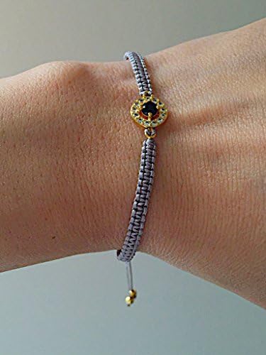 Silver Macrame Bracelet with circle crystal connector