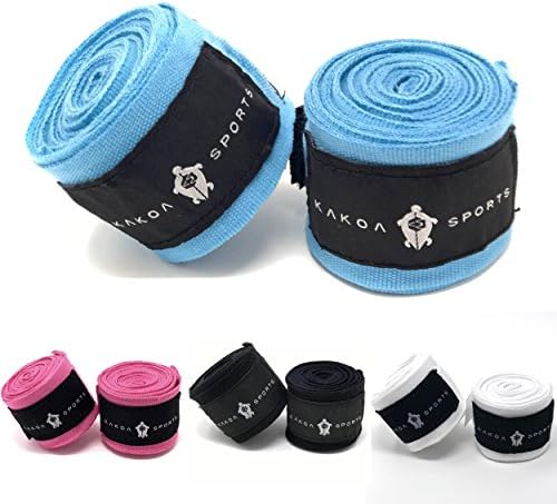 Kakoa Sports Boxing Hand Wraps - Mexican Style (stretchy, elastic), Pair | 180" or 108" | Perfect for Boxing, Kickboxing, Muay Thai, MMA | Classes, Gym, or Home | Men, Women, Kids (Blue, 180")