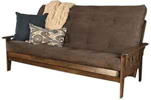 Kodiak Furniture Tucson 87" Queen Futon with Fabric Mattress, Queen-Size Bed Converted, Easy Assembly, Seats up to 3 People, in Gray & Rustic Walnut Finish
