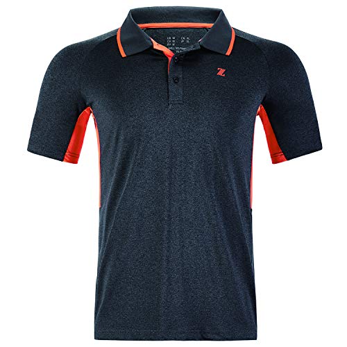 ZITY Men's Polo Shirt Lightweight Cool Dri-Fit Sweat-Wicking Color Block Short Sleeve Sports Golf Tennis T-Shirt BlackGrey&Orange-L