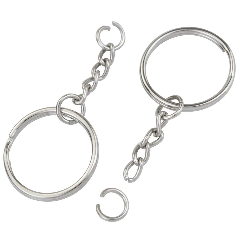 150 Pcs NANSSY 1 Inch/25mm Split Keyrings with Chain Silver Keychain Ring, Key Chains Rings Parts with Open Jump Ring and Connector.