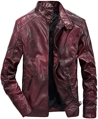 Asiebiul Fashion Men's Autumn and Winter Warm Zipper Locomotive Plus Velvet Leather Stand Collar Long Slim Jacket
