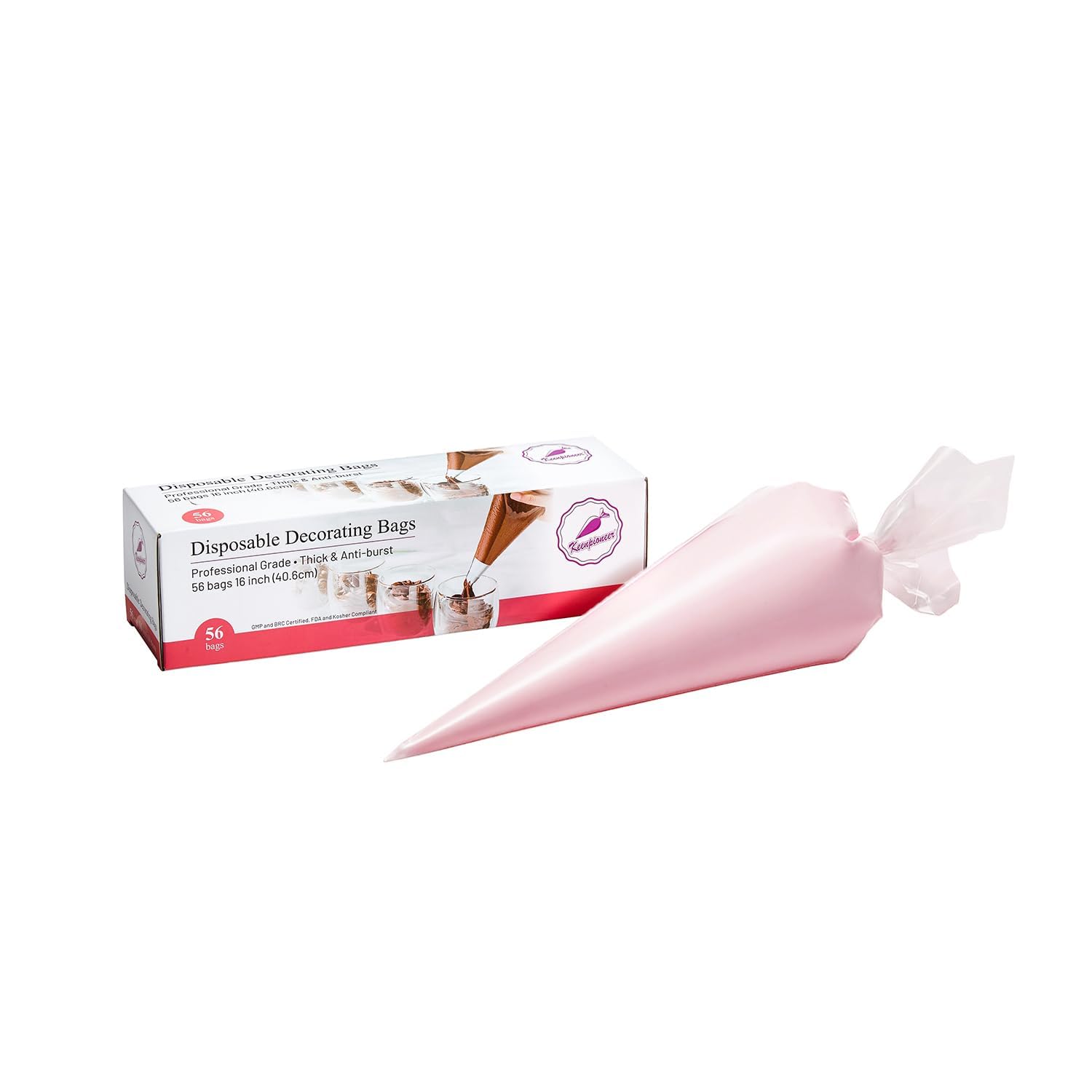Keenpioneer Disposable Cake Decorating and Pastry Bags 56 Pcs, 16 inch, Clear (Pack May Vary)