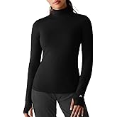 Zengjo Mock Neck Long Sleeve Workout Top, Thumb Hole Athletic Shirts for Women Running Yoga Lightweight Thermal Baselayer