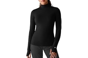 Zengjo Mock Neck Long Sleeve Workout Top, Thumb Hole Athletic Shirts for Women Running Yoga Lightweight Thermal Baselayer