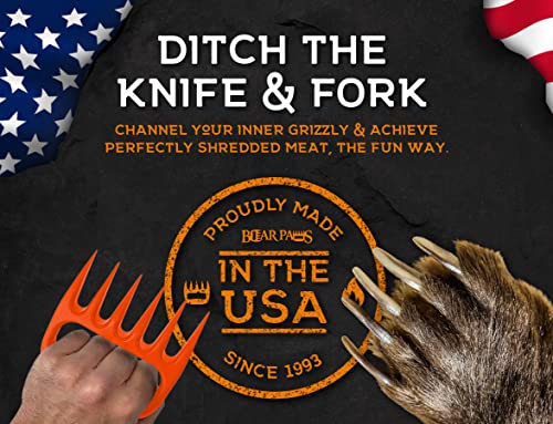 Bear Paws Meat Claws - The Original Meat Shredder Claws, USA Made - Easily Lift, Shred, Pull and Serve Meats - Ultra-Sharp, Ideal Meat Claws for Shredding Pulled Pork, Chicken, Beef, Turkey - Orange