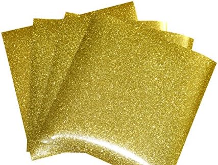 SpotDeals4u Glitter Gold Heat Transfer Vinyl for T Shirts Garments Bags and Other Fabrics- 4 Glitter Sheets 9.8" X 9.8…