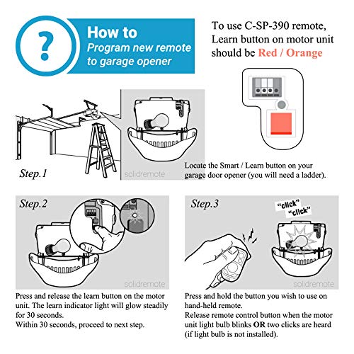 2 Pack - Replacement for LiftMaster 970LM 971LM 972LM 973LM - Chamberlain 953CB - Craftsman 139.53681 Remote - Compatible with Garage Door Openers with Red Orange Learn Button 390MHz (C-SP-390)