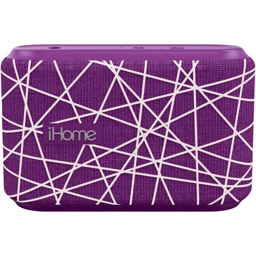 iHome Slip and Water Resistant Fabric Rechargeable Bluetooth Speaker with Speakerphone (Purple/White)