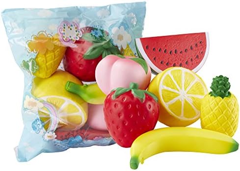 JUMBO SQUISHIES Super Slow Rising Soft Squishy 6PC Pack Scented Fruit Pineapple Strawberry Peach Banana Watermelon Lemon Fun Kawaii Toys for Kids Girls Boys and Party Favors