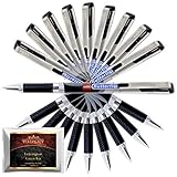Cello Butterflow Black Pen Smooth Fine Writing 0.6 mm Tip + TeaLegacy Free Sampler (10 Ball Point Pens) Exam Series Write Long Time In School & College Low Pressure High Volume Elastic Grip