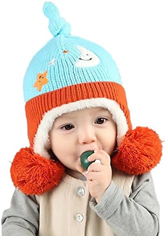 Baby Hat,Eenkula Cute Baby Toddler Kids Stars Moon Print Fur Ball Knitted Winter Warm Hat Cap