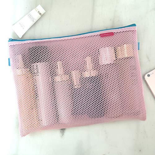 Mesh Zipper Pouch Travel Bags with Zipper Clear Zipper Pouch Small Organizer Bag Zipper Folder Bag Cosmetic Bags Travel Storage Bags, Colour Random (A4-3PCS-Blue) - Thumbnail 4