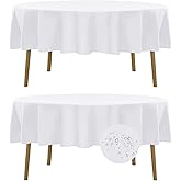 Fokitut 2 Pack Waterproof Round Tablecloth, 90 Inch, Stain Resistant and Wrinkle Polyester Table Cloth, Fabric Table Cover for Kitchen Dining, Wedding, Party, Holiday Dinner-White