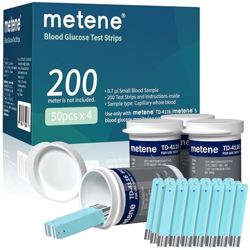 Metene TD-4116 Blood Glucose Test Strips, 200 Count, No Monitor | 200 Test Strips for Metene TD-4116 & S Meters Only, Diabetes Testing Kit Refill for Home Monitoring