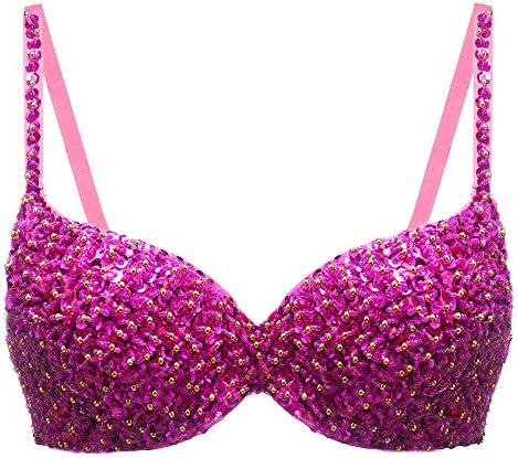 Belly Dance Sequined beaded Bra Top，Dance Bra Top (40B, fuchsia)