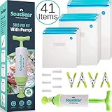 Sous Vide Bags 30 Reusable Vacuum Food Sealer Bags for Anova, Joule Cookers - 3 Sizes Sous Vide Bag Kit with Pump - 4 Sous Vide Bag Clips, 6 Sealing Clips for Food Storage and Sous Vide Cooking
