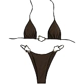 SweatyRocks Women's 2 Piece Swimsuit Tie String Halter Thong Bikini Set Ring Linked Bathing Suits
