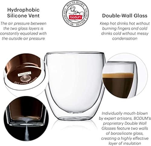 Bodum ASSAM Coffee Mug, Double-Wall Insulate Glass Mug, Clear,