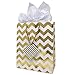 12 Large Metallic Gold and White Gift Bags for Women Baby Shower Birthday Wedding Graduation for Men Kids Girls Adults Boys Teens in Exquisite Designs: Polka Dots, Stripes & Chevron