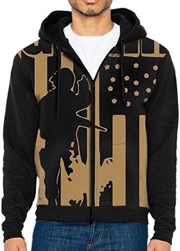 Men's National Guard Patriotic Army American Flag Hoodies Leisure Fleeces Coat With Kangaroo Pocket Front Zipper