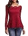 iClosam Women Sexy Off Shoulder A-line Long Sleeve Floral Lace Shirt Tops, Wine Red, Large